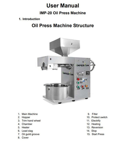 IMP-20 Heavy Duty Oil Machine – 2000W Semi Commercial Oil Extraction Machine (15–20 Kg/Hr)